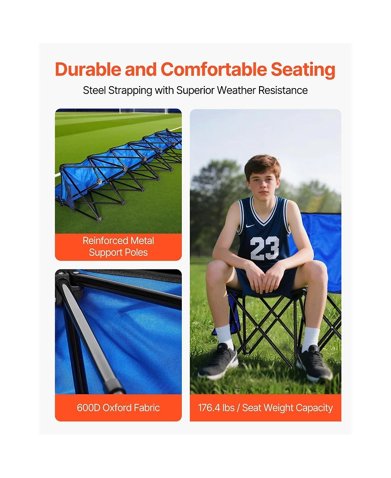 Sugift Portable 6-Seat Folding Soccer Bench with Side Pockets Carrying Bag and Back Rest