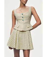 Nocturne Women's Plaid Square Neck Peplum Bustier