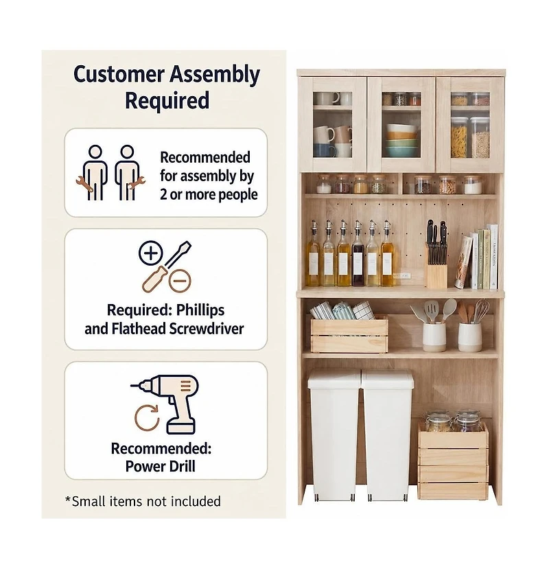 gaomon 71.5" H Kitchen Cabinet with Trash Can Storage – Kitchen Trash Can Cabinet with Microwave Stand, 35.4" Wide Kitchen Pantry for Dining Room