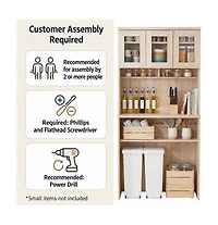 gaomon 71.5" H Kitchen Cabinet with Trash Can Storage – Kitchen Trash Can Cabinet with Microwave Stand, 35.4" Wide Kitchen Pantry for Dining Room