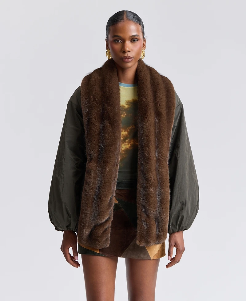 Avec Les Filles Women's Belted Faux-Fur-Trim Shawl Collar Puffer Jacket