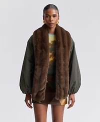 Avec Les Filles Women's Belted Faux-Fur-Trim Shawl Collar Puffer Jacket