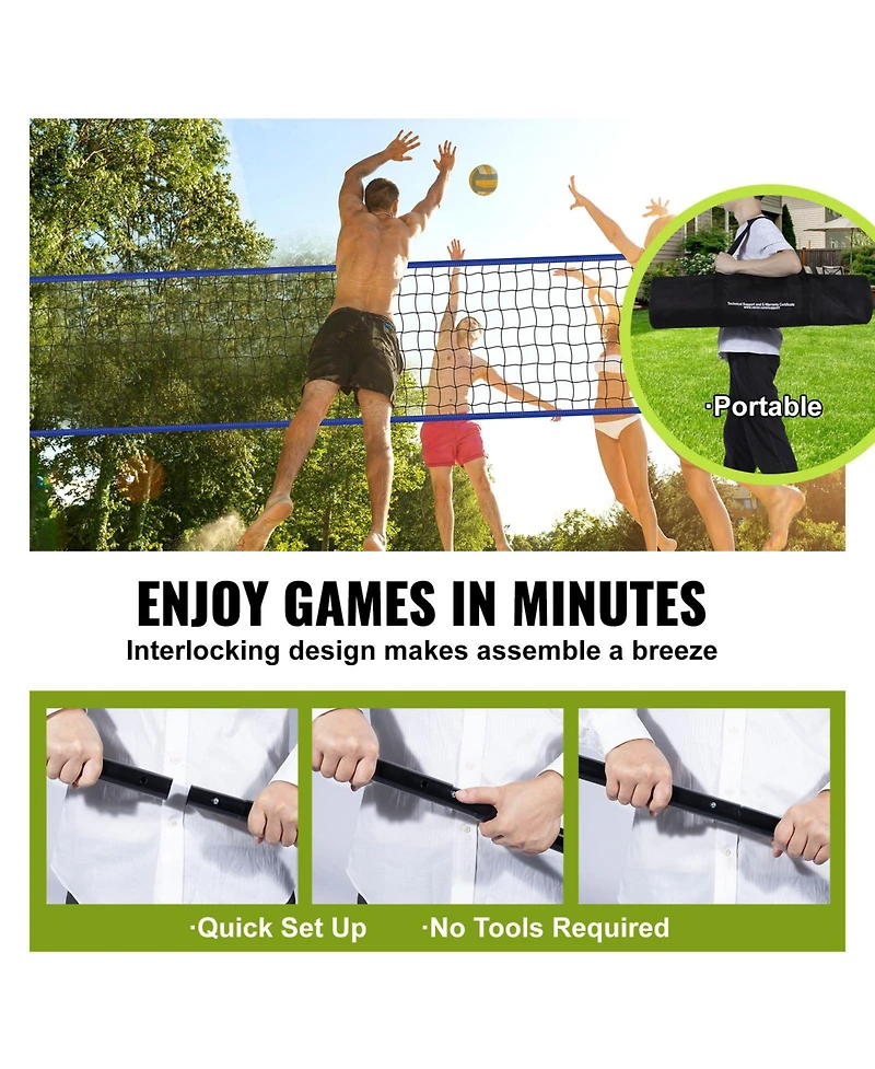 Sugift Portable Volleyball Net System with Adjustable Height Steel Poles Pvc Volleyball Pump Carrying Bag