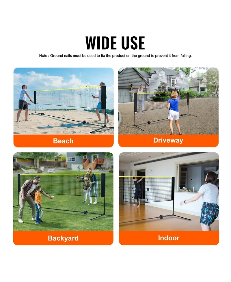 Sugift Adjustable Height Foldable Multi-Sport Net Set with Poles Stand and Carry Bag