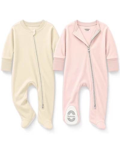 KeaBabies Soothe Sleep N' Play Footed Pajama, 2-Pack Cotton Baby Sleepers 0-9 Months, Soft Newborn with Mitten Cuffs
