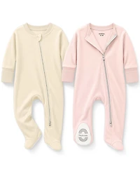 KeaBabies Soothe Sleep N' Play Footed Pajama, 2-Pack Cotton Baby Sleepers 0-9 Months, Soft Newborn with Mitten Cuffs