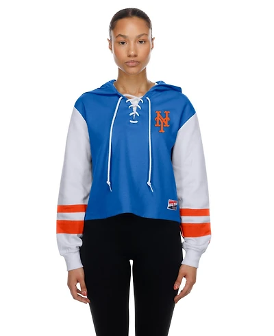 New Era Women's York Mets Boxy Cropped Lace-up Hoodie