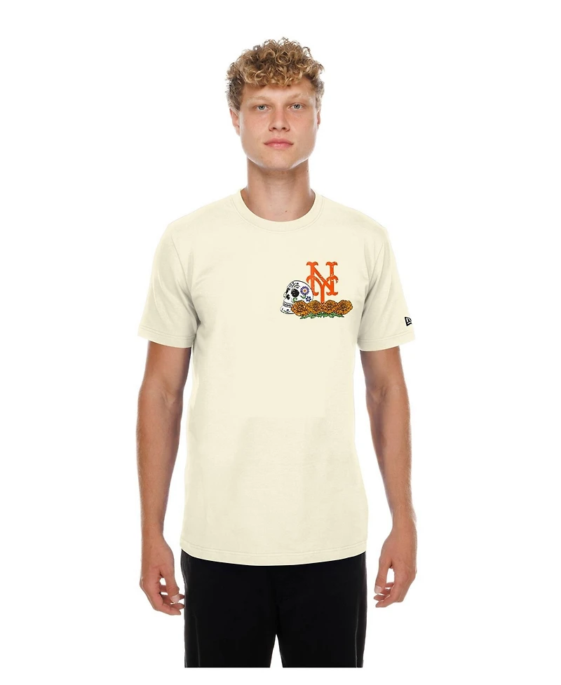 New Era Men's Natural York Mets Dia de los Muertos Sugar Skull T-Shirt