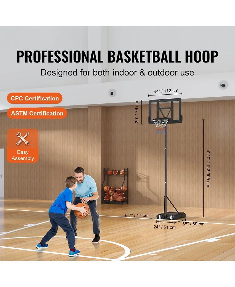 Sugift Portable Basketball Hoop 4-10 ft Adjustable Height Backboard System with Wheels and Base