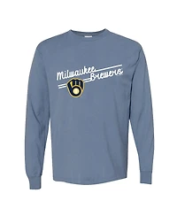 Soft As A Grape Women's Milwaukee Brewers Pigment Dye Long-Sleeve T-Shirt