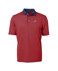 Cutter & Buck Men's Red Atlanta Braves Americana Logo Virtue Eco Pique Stripe Polo Shirt