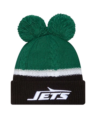 New Era Women's Green New York Jets Double Bubble Cuffed Pom with Knit Hat