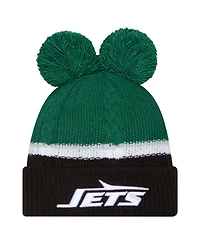 New Era Women's Green New York Jets Double Bubble Cuffed Pom with Knit Hat