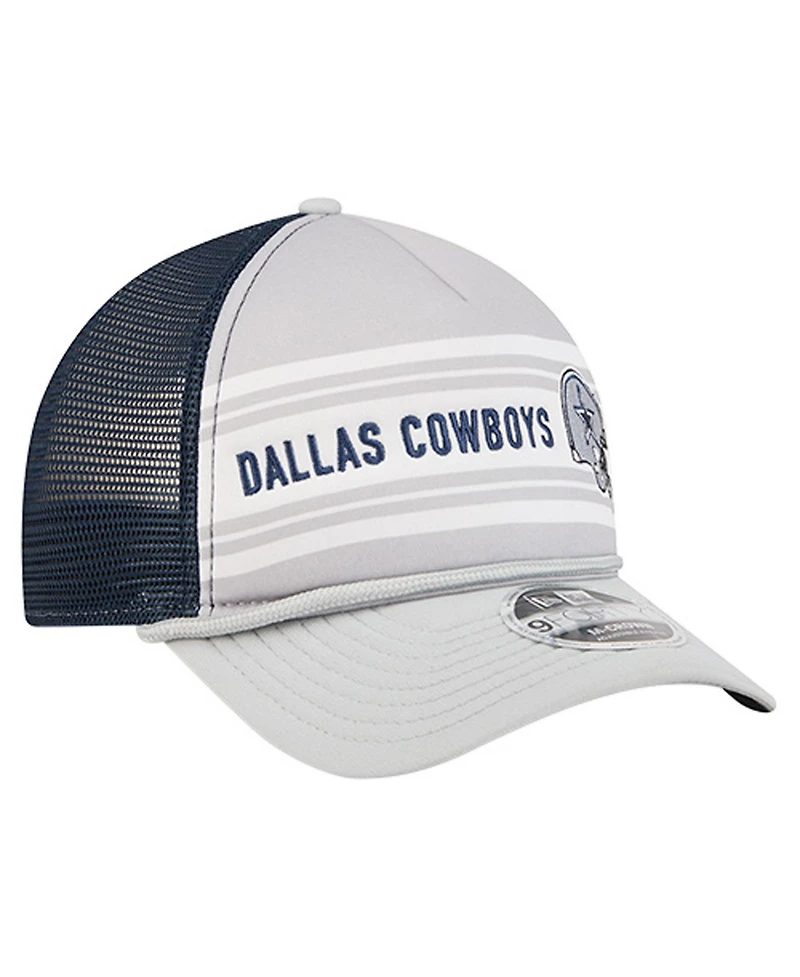 New Era Men's Silver/Navy Dallas Cowboys Linear A-Frame 9FORTY Adjustable Hat