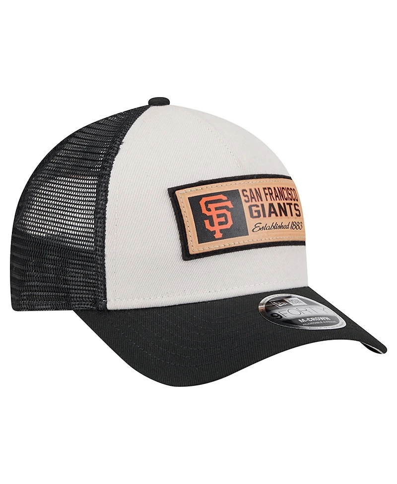 New Era Men's Stone/Black San Francisco Giants Text A-Frame Trucker 9FORTY Hat