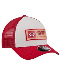 New Era Men's Stone/Red Cincinnati Reds Text A-Frame Trucker 9FORTY Hat