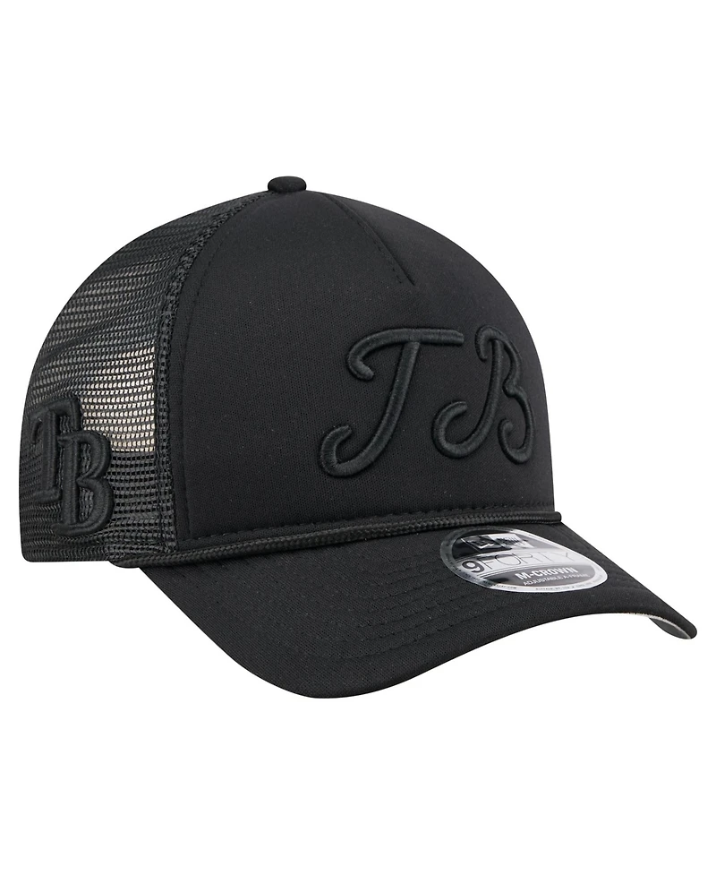 New Era Men's Black Tampa Bay Rays City Initial 9FORTY A-Frame M-Crown Adjustable Trucker Hat