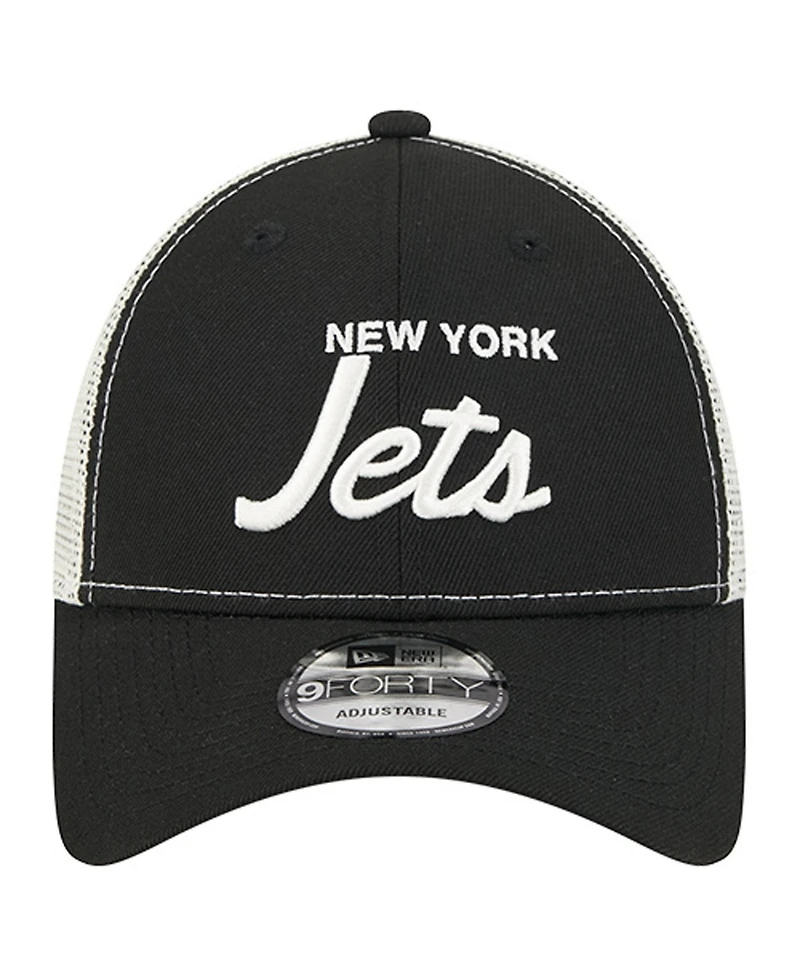 New Era Men's Black New York Jets Apple Trucker 9FORTY Adjustable Hat