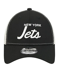 New Era Men's Black New York Jets Apple Trucker 9FORTY Adjustable Hat
