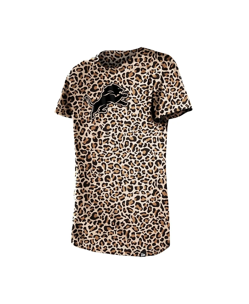 New Era Big Girls Tan Detroit Lions Mom Me Leopard T-Shirt