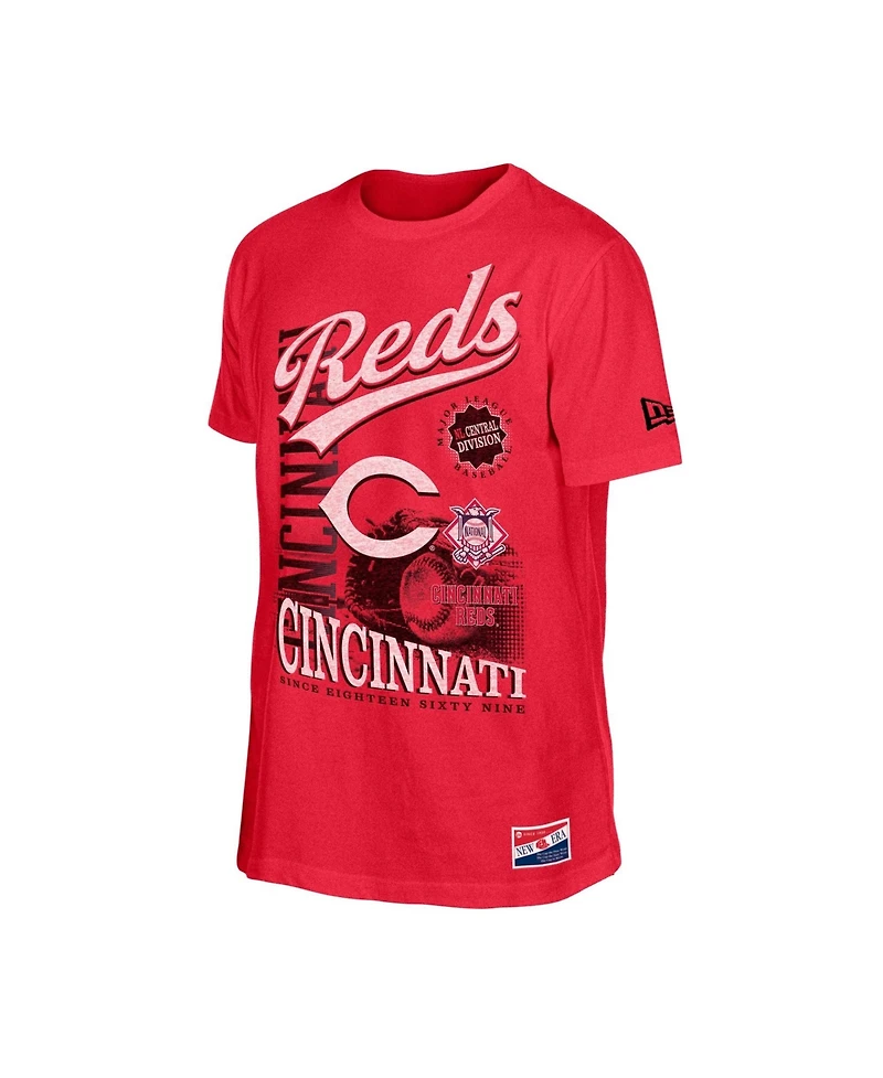New Era Men's Red Cincinnati Reds Oversized Throwback Distressed T-Shirt