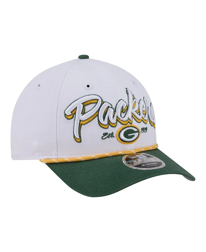 New Era Men's White Green Bay Packers Team Loyal A-Frame 9FORTY Adjustable Hat