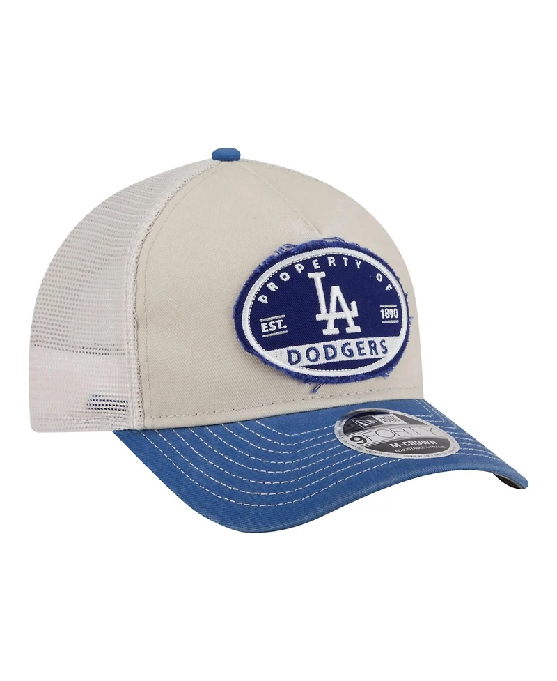 New Era Men's Light Beige/Royal Los Angeles Dodgers Frayed M-Crown A-Frame 9FORTY Trucker Adjustable Hat
