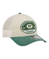 New Era Men's Natural Green Bay Packers Frayed M-Crown A-Frame 9FORTY Adjustable Hat