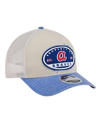 New Era Men's Light Beige/Royal Atlanta Braves Frayed M-Crown A-Frame 9FORTY Trucker Adjustable Hat
