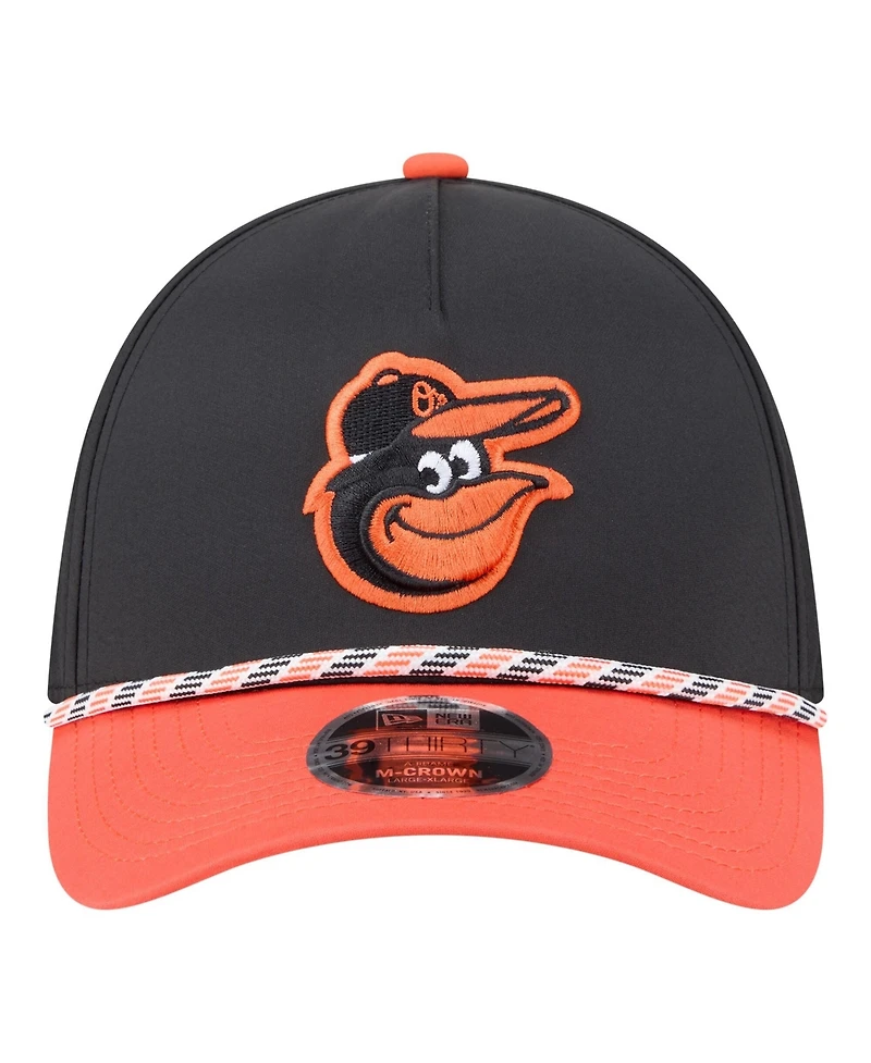 New Era Men's Black/Orange Baltimore Orioles Rope M-Crown A-Frame 39THIRTY Flex Hat