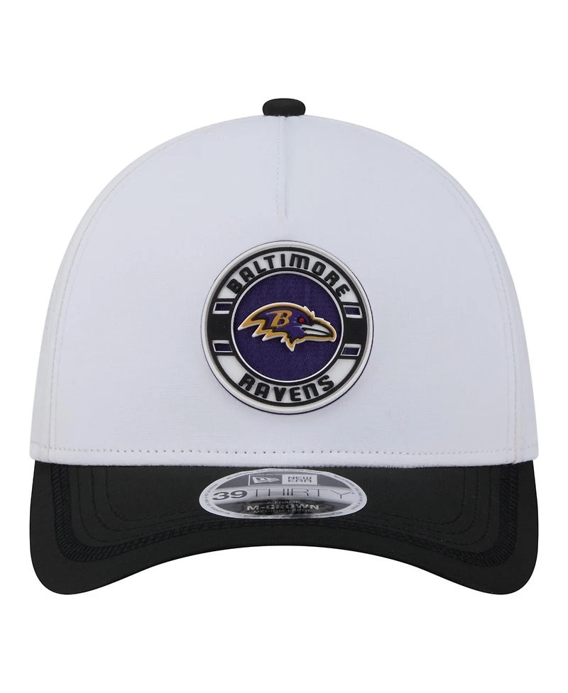 New Era Men's White/Black Baltimore Ravens Patch 39THIRTY A-Frame M-Crown Perforated Flex Hat