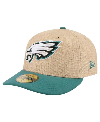 New Era Men's Natural/Midnight Green Philadelphia Eagles Pre-Curved Twine 59FIFTY Fitted Hat