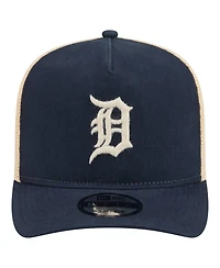 New Era Men's Navy/Natural Detroit Tigers Grained 9FIFTY A-Frame Trucker Adjustable Hat