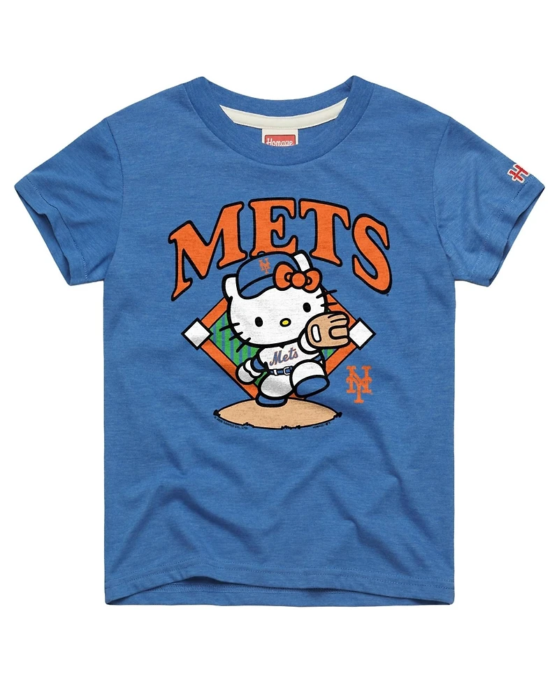 Homage Big Boys and Girls Royal New York Mets Hello Kitty x Mlb Tri-Blend T-Shirt