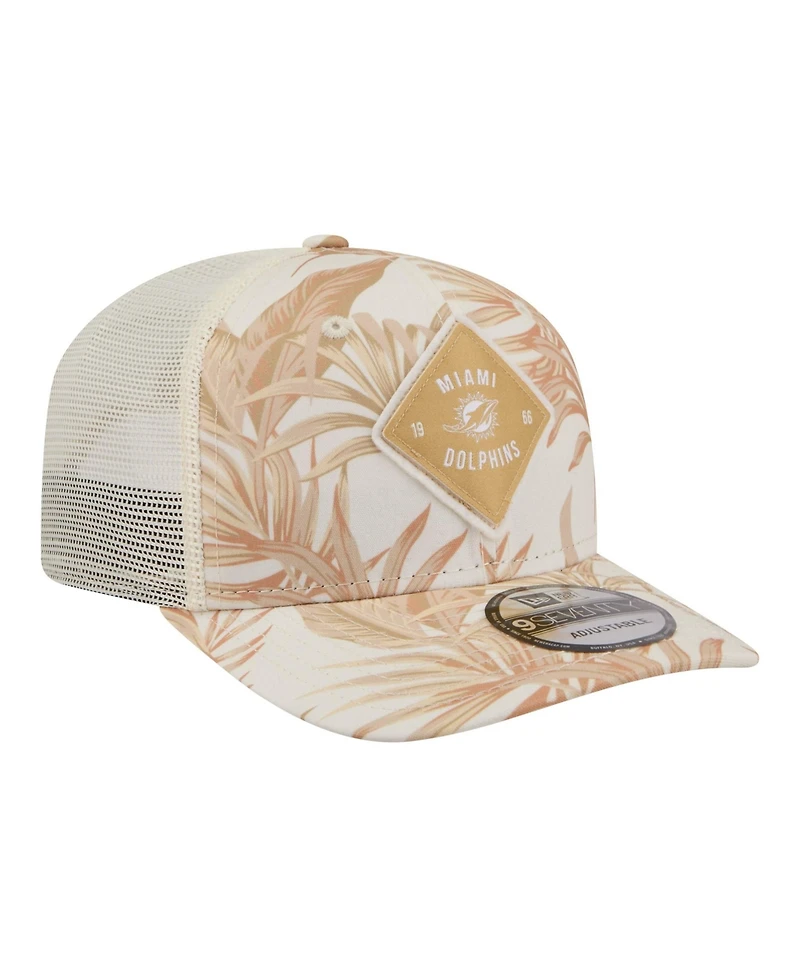 New Era Men's Tan Miami Dolphins Tonal Palm Coolera 9SEVENTY Adjustable Trucker Hat
