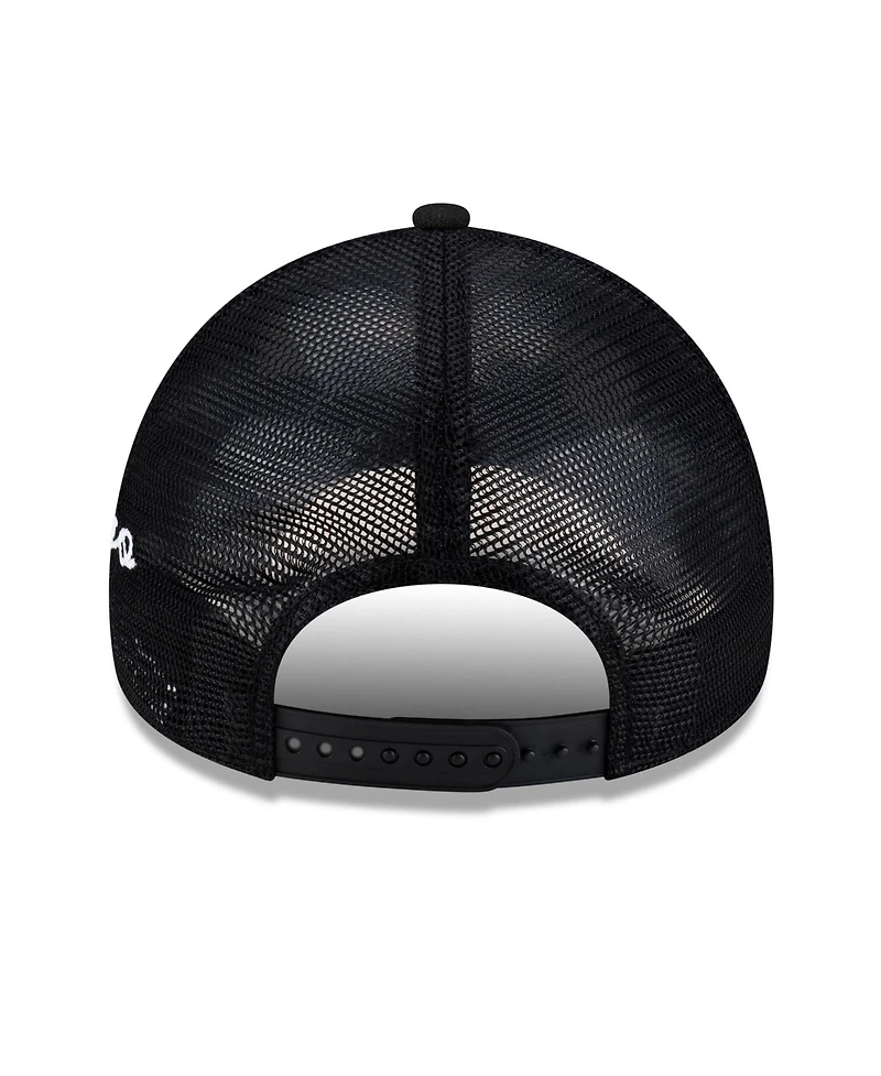 New Era Men's Black Chicago White Sox Side Script 9FORTY A-Frame Trucker Adjustable Hat