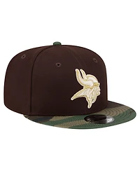 New Era Men's Dark Brown Minnesota Vikings Burnt Wood Camo 9FIFTY Snapback Hat