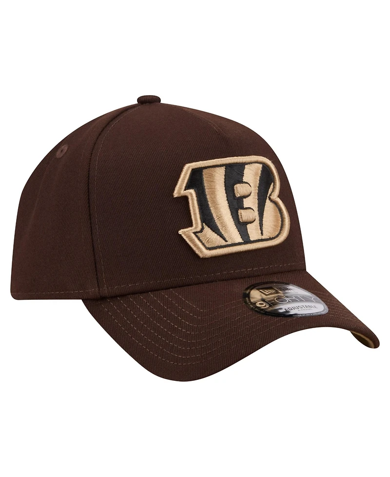 New Era Men's Dark Brown Cincinnati Bengals Burnt Wood A-Frame 9FORTY Adjustable Hat