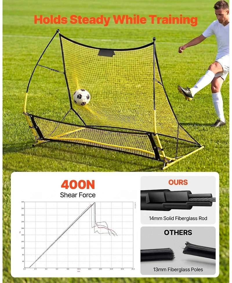 Sugift 2-in-1 Soccer Goal Rebounder Net with Fiberglass Poles and Iron Pipe