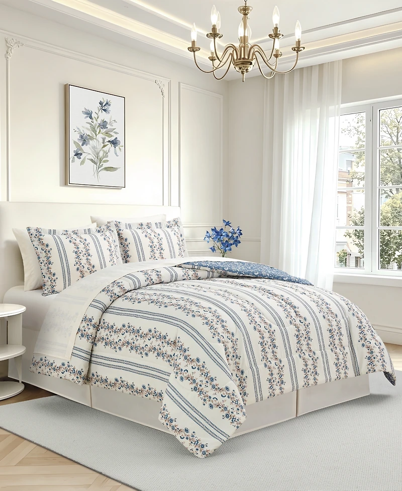 Macy's Floral Stripe Reversible Microfiber 8-piece Comforter Set