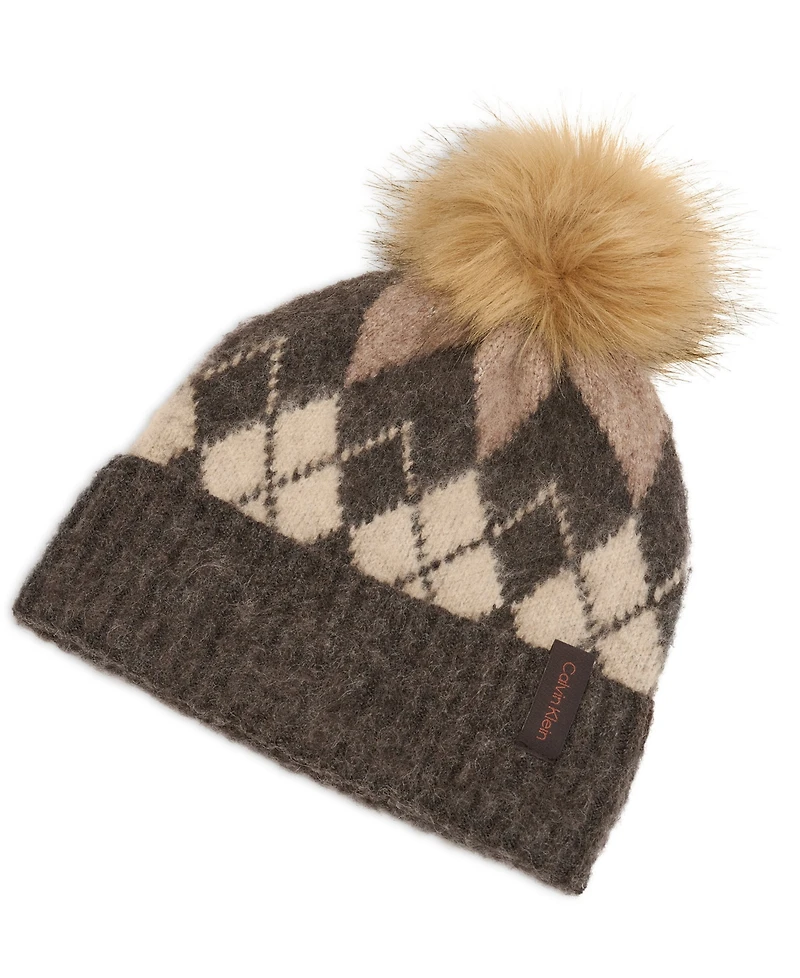 Calvin Klein Women's Argyle Fair Isle Pattern Beanie