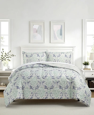 Macy's Painterly Damask Reversible Microfiber 3-piece Comforter Set