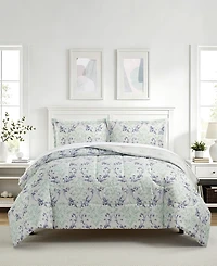 Macy's Painterly Damask Reversible Microfiber 3-piece Comforter Set