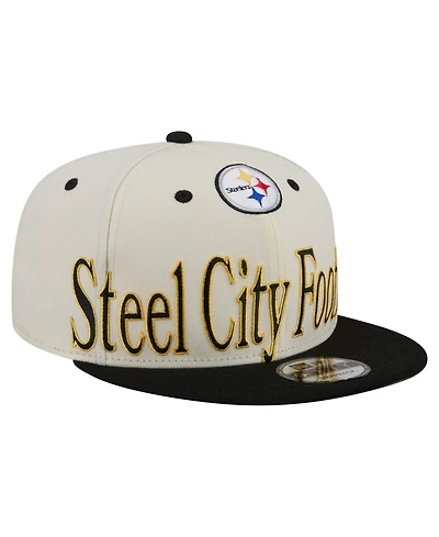New Era Men's Cream Pittsburgh Steelers Oversized Slogan 9FIFTY Snapback Hat
