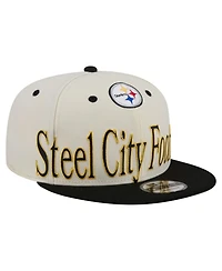 New Era Men's Cream Pittsburgh Steelers Oversized Slogan 9FIFTY Snapback Hat
