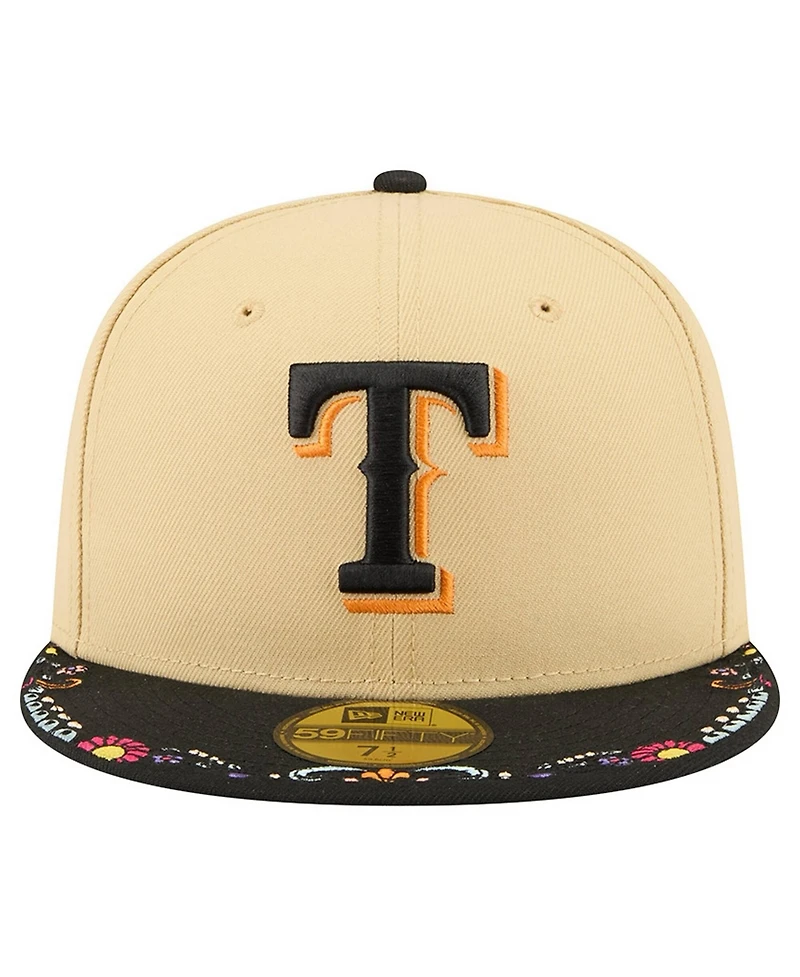 New Era Men's Light Beige Texas Rangers Two-Tone Embroidered Visor 59FIFTY Fitted Hat