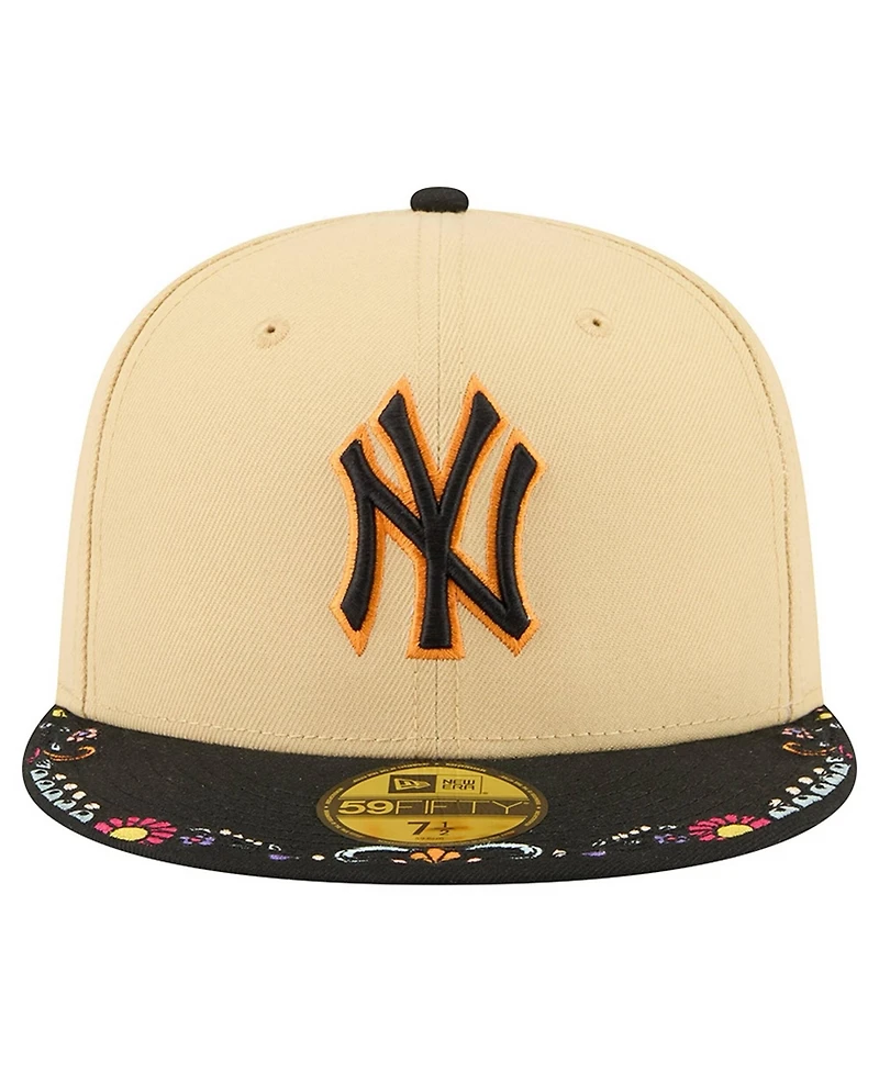 New Era Men's Light Beige York Yankees Two-Tone Embroidered Visor 59FIFTY Fitted Hat
