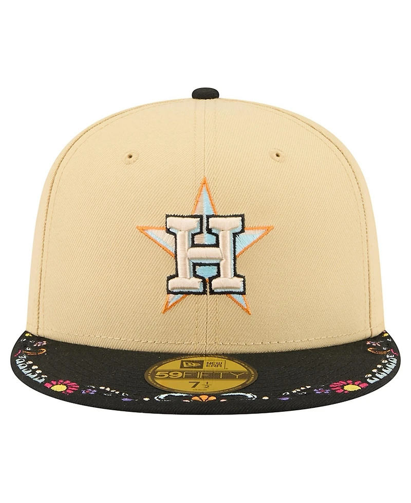 New Era Men's Light Beige Houston Astros Two-Tone Embroidered Visor 59FIFTY Fitted Hat