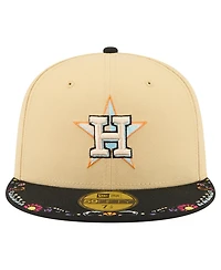 New Era Men's Light Beige Houston Astros Two-Tone Embroidered Visor 59FIFTY Fitted Hat