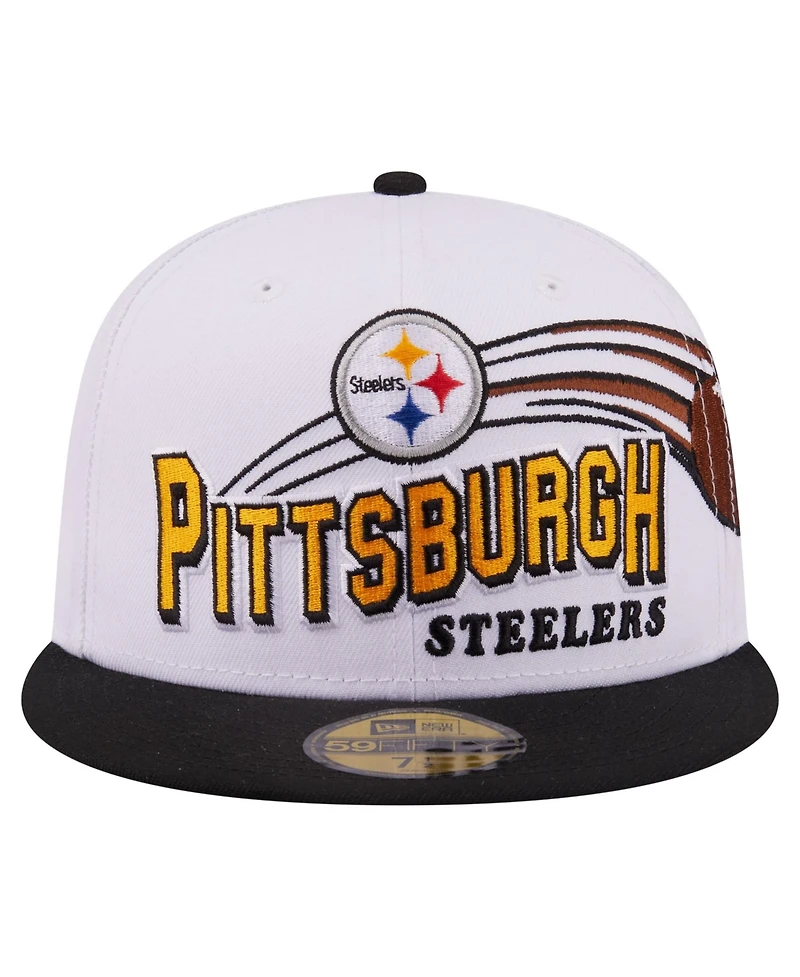 New Era Men's White/Black Pittsburgh Steelers Retro Swoop 59FIFTY Fitted Hat